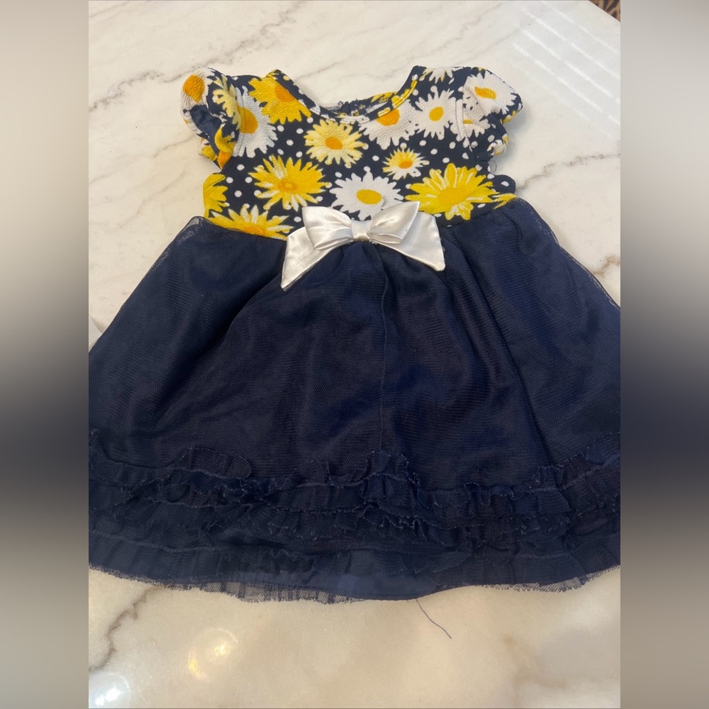Sweet Heart Rose Daisy Floral Navy Short Sleeve Toddler Girls Dress 3T